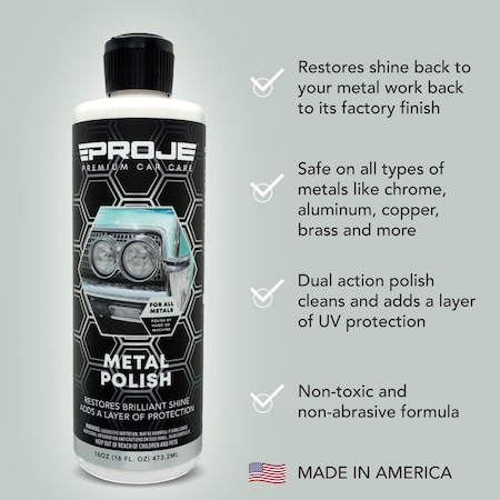 Proje Premium Car Care Metal Polish 16 oz - Heavy-Duty Multi Purpose Polish, Cleaner, Protectant & Restorer 40004